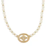 1928 Gold-Tone Costume Pearl & Crystal Pendant Necklace, Women's, White