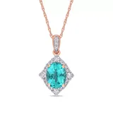 Belk & Co Women's 1.25 ct. t.w. Apatite, 1/5 ct. t.w. Sapphire, and 1/10 ct. t.w. Diamond Halo Drop Pendant with Chain in 10K Rose Gold