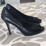 Nine West Shoes | Black Crocodile Print Patent Leather Peep Toe Heel | Color: Black | Size: 9