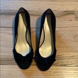 Nine West Shoes | Black Suede Wedges With Bows | Color: Black | Size: 9.5