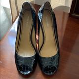 Nine West Shoes | Alligator Black Patent Peep Toe Heels | Color: Black | Size: 9