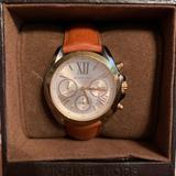 Michael Kors Accessories | Authentic Michael Kors Leather Band Watch | Color: Brown/Gold | Size: Os