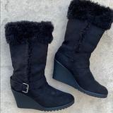 American Eagle Outfitters Shoes | American Eagle Blk Wedge Faux Fur Boot Size 9.5 | Color: Black | Size: 9.5