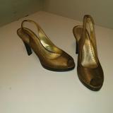 Jessica Simpson Shoes | Bronzebrass Stacked Heel Peeptoe Slingback | Color: Brown/Gold | Size: 9