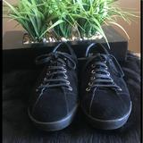 Gucci Shoes | Authentic Gucci Black Suede Sneakers. | Color: Black/Red | Size: 8