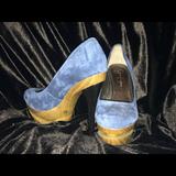 Jessica Simpson Shoes | Blue Jessica Simpson Platform Heels Size 8 | Color: Blue/Brown | Size: 8.5