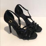 Tory Burch Shoes | Black Leather With Gold Accent Strappy Heels | Color: Black | Size: 9