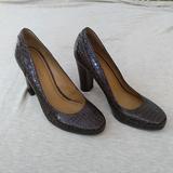 Nine West Shoes | Brown Snakeskin Stacked Heels | Color: Brown | Size: 8.5