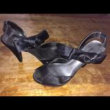 American Eagle Outfitters Shoes | American Eagle Black Satin Open Toe Heel | Color: Black | Size: 6