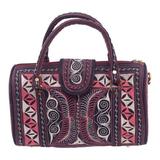 Carnation Crescents,'Embroidered Cotton Handbag in Carnation and Ivory (11.5 in.)'