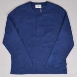 Collarless Pop Stud Shirt Double Indigo Last Piece - Blue - Folk Shirts