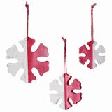 The Holiday Aisle® 3 Piece Wood Slat Snowflake Holiday Shaped Ornament Set Wood in Brown/Red/White, Size 5.12 H x 5.12 W x 0.25 D in | Wayfair