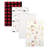 Trend Lab 4 Piece Buffalo Check Woodland Flannel Receiving Blanket Set 100% Cotton in Black/Red/Yellow, Size 30.0 H x 30.0 W x 0.5 D in | Wayfair