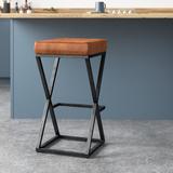 Steelside™ Trystan 29" Bar Stool Wood/Upholstered/Leather/Metal/Genuine Leather in Black/Brown, Size 29.0 H x 15.0 W x 15.0 D in | Wayfair