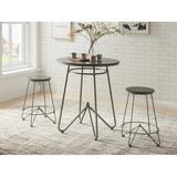 Foundry Select 3pc Round Top Metal Base Dining Table Set In Gray Oak & Sandy Gray Finish Wood/Metal in Brown/Gray, Size 36.0 H in | Wayfair