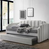 Red Barrel Studio® Gerry Twin Daybed w/ Trundle Upholstered/Velvet, Wood in Brown/Gray, Size 40.0 H x 43.0 W x 85.0 D in | Wayfair