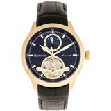 Automatic Gregory Gold Case, Genuine Black Leather Watch 45mm - Black - Heritor Watches