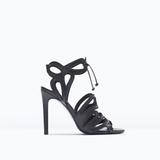Zara Shoes | Black Leather Strappy Lace Up High Heel Sandals | Color: Black | Size: 8