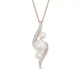 Belk & Co 1/8 Ct. T.w. Diamond And Cultured Freshwater Pearl Drop Swirl Necklace In 10K Rose Gold