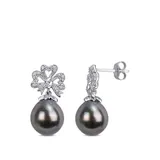 Belk & Co 9 To 9.5 Millimeter Cultured Tahitian Pearl And 1/6 Ct. T.w. Diamond Flower Bow Earrings In 10K White Gold