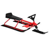 Costway 55.5 x 23.5 Inch Snow Sled with Steering Wheel and Double Brakes Pull Rope Slider