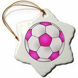 The Holiday Aisle® Soccer Ball Snowflake Holiday Shaped Ornament Ceramic/Porcelain in Pink, Size 3.0 H x 3.0 W x 0.0625 D in | Wayfair