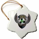 The Holiday Aisle® Brasil Soccer Ball w/ Crest Team Snowflake Holiday Shaped Ornament Ceramic/Porcelain, Size 3.0 H x 3.0 W x 0.0625 D in | Wayfair