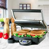 Ovente Non Stick Electric Grill & Sandwich Maker Stainless Steel in Gray, Size 4.1 H x 12.6 D in | Wayfair GP1000BR