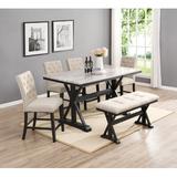 Lark Manor™ Eliann 6 - Person Counter Height Dining Set Wood/Upholstered Chairs in Black/Brown, Size 36.0 H in | Wayfair