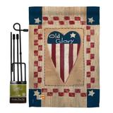 Breeze Decor Old Glory Heart Americana Patriotic Impressions 2-Sided Polyester 19 x 13 in. Flag Set in Brown, Size 18.5 H x 13.0 W in | Wayfair
