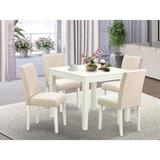 August Grove® Woollard 5 Piece Solid Wood Dining Set Wood/Upholstered Chairs in White, Size 30.0 H in | Wayfair B340DFE338D74F7B8953FBAB073DBD6C