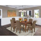 Alcott Hill® Cathrine 7 - Piece Rubberwood Solid Wood Dining Set Wood/Upholstered Chairs in Brown, Size 30.0 H in | Wayfair