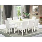 Winston Porter Dipkarpaz 9 Piece Extendable Solid Wood Dining Set Wood/Upholstered Chairs in White, Size 30.0 H in | Wayfair