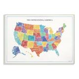 Ebern Designs 'Bright Multicolored & Lettered US Map' by Stephanie Workman Marrott Graphic Art Wood in Brown, Size 12.5 H x 18.5 W x 0.5 D in