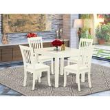 Winston Porter Aysegul 4 - Person Rubberwood Solid Wood Dining Set Wood/Upholstered Chairs in White, Size 30.0 H in | Wayfair