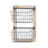 Gracie Oaks Hatten Industrial Tier Basket Wall Rack Wood/Metal/Solid Wood in Black/Brown/White, Size 22.0 H x 14.0 W x 4.0 D in | Wayfair