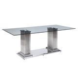 Orren Ellis Khadim Dining Table Glass/Metal in Gray, Size 29.53 H x 78.74 W x 39.37 D in | Wayfair 9E16BFD36A2F443D8199148C10D8A3AC