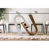 Brayden Studio® Basim Dining Table Wood/Glass/Metal in Brown/Gray/White, Size 30.0 H x 64.0 W x 38.0 D in | Wayfair