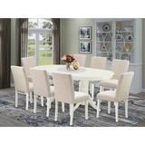 Winston Porter LaRena 9 Piece Extendable Solid Wood Dining Set Wood/Upholstered Chairs in White, Size 30.0 H in | Wayfair