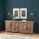 Steelside™ Whittaker 84" Wide Solid Wood Sideboard Wood in Brown/Green/White, Size 33.0 H x 84.0 W x 16.0 D in | Wayfair