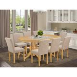 Winston Porter LaRena 9 Piece Extendable Solid Wood Dining Set Wood/Upholstered Chairs in Brown, Size 30.0 H in | Wayfair