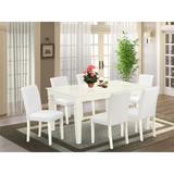 Winston Porter Sofian 7 Piece Extendable Solid Wood Dining Set Wood/Upholstered Chairs in White, Size 30.0 H in | Wayfair