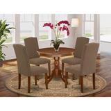 Alcott Hill® Karyn 5 - Piece Solid Wood Rubberwood Dining Set Wood/Upholstered Chairs in Brown, Size 30.0 H in | Wayfair