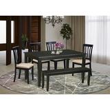 Charlton Home® Sisneros 6 - Person Rubberwood Solid Wood Dining Set Wood/Upholstered Chairs in Black/Brown, Size 30.0 H in | Wayfair DUAN6-BLK-C