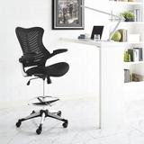 Ebern Designs Pautah Mid-Back Mesh Drafting Chair Wood/Upholstered/Mesh in Black/Brown/Gray, Size 44.0 H x 27.5 W x 26.5 D in | Wayfair