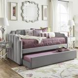 House of Hampton® Daniyah Twin Daybed w/ Trundle Upholstered/Velvet in Brown/Gray, Size 42.0 H x 43.0 W x 86.0 D in | Wayfair