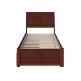 Harriet Bee Salem Solid Wood Sleigh Storage Platform Bed w/ Footboard & Under Bed Drawers Wood/Solid Wood in Brown, Size 44.3 H x 62.625 W in