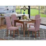 Winston Porter Vivas 4 - Person Rubberwood Solid Wood Dining Set Wood/Upholstered Chairs in Brown, Size 30.0 H in | Wayfair