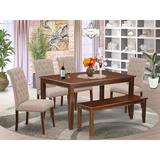 Winston Porter Bowenvale 4 - Person Rubberwood Solid Wood Dining Set Wood/Upholstered Chairs in Brown, Size 30.0 H in | Wayfair