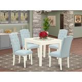 Winston Porter Vivas 4 - Person Rubberwood Solid Wood Dining Set Wood/Upholstered Chairs in White, Size 30.0 H in | Wayfair